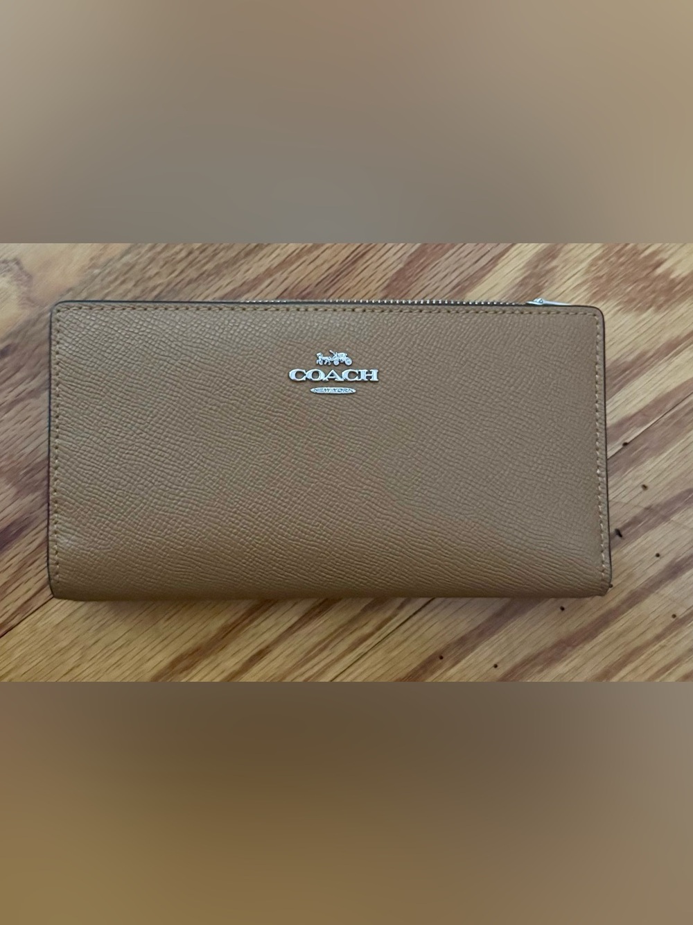 Coach Brown Zip-Around Continental Wallet with Silver Logo